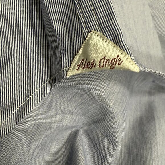 Alex Ingh Shirt Men 16 Blue Plaid Linen Button Up Long Sleeve Slim Made In Italy - Picture 9 of 9